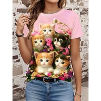 Women's T shirt Tee Animal Cat Dog Daily Pink Short Sleeve Stylish Crew Neck Summer Lightinthebox