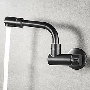 Wall Mounted Bathroom Facuet Cold Water Only, 360 Rotatable Spout Basin Taps Single Hole Brass Washroom Tap Black Lightinthebox