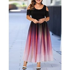 Women's Plus Size Party Dress Color Gradient Crew Neck Short Sleeve Spring Summer Elegant Formal Maxi long Dress Party Evening Party Dress miniinthebox