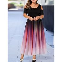 Women's Plus Size Party Dress Color Gradient Crew Neck Short Sleeve Spring Summer Elegant Formal Maxi long Dress Party Evening Party Dress miniinthebox - thumbnail