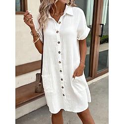 Women's Summer Dress White Lace Wedding Dress Midi Dress Button Casual Lapel Short Sleeve White Color Lightinthebox