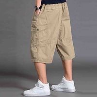 Men's Cargo Shorts Work Shorts Capri Pants Drawstring Elastic Waist Plain Wearable Calf-Length Outdoor Daily Going out 100% Cotton Fashion Classic ArmyGreen Black Lightinthebox