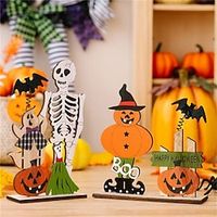 Halloween Wooden Decoration Creative Spring Skeleton Desktop Decoration Ghost Festival Pumpkin Bat Lightinthebox - thumbnail