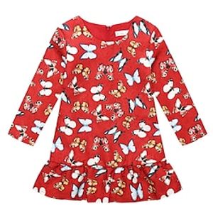 Kids Girls' Dress Cartoon A Line Dress Dress School Long Sleeve Active Dress 7-13 Years Winter Red  Fall Lightinthebox