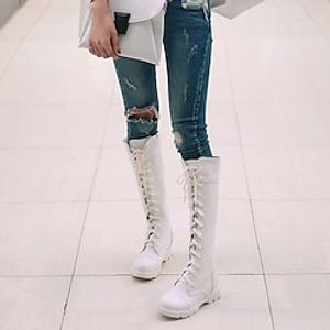 Women's Boots Combat Boots Lace Up Boots Go Go Boots Daily Knee High Boots Winter Flat Heel Punk Casual Minimalism Faux Leather Solid Color Black White Lightinthebox