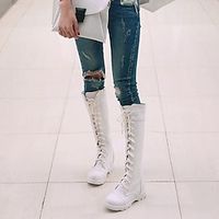 Women's Boots Combat Boots Lace Up Boots Go Go Boots Daily Knee High Boots Winter Flat Heel Punk Casual Minimalism Faux Leather Solid Color Black White Lightinthebox - thumbnail
