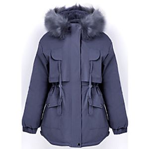 Women's Parka Regular Coat Loose Jacket Solid Colored Blue Beige miniinthebox