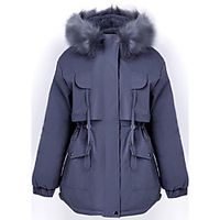 Women's Parka Regular Coat Loose Jacket Solid Colored Blue Beige miniinthebox - thumbnail