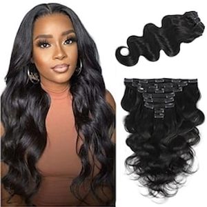 Hair Clip In Hair Extensions Real Human Hair - Guleless Body Wave Hair Extensions Clip Ins Wear And Go Grade 10A Brazilian Remy Hair 8Pcs With 20Clips Double Wefts Thick and Soft 14 Inch Lightinthebox
