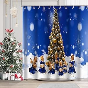 Christmas Bathroom Deco Shower Curtain with Hooks Bathroom Decor Waterproof Fabric Shower Curtain Set with12 Pack Plastic Hooks miniinthebox