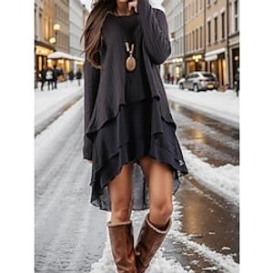 Women's Casual Dress Winter Dress Plain Dress Mini Dress Layered Plus High Low Outdoor Daily Date Fashion Basic Crew Neck Long Sleeve 2023 Regular Fit Gray Color S M L XL XXL Size Lightinthebox