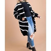 Women's Plus Size Sweater Coat Line Holiday Vacation Long Sleeve Open Front Long Fall Winter Black L XL XXL 3XL 4XL Lightinthebox - thumbnail