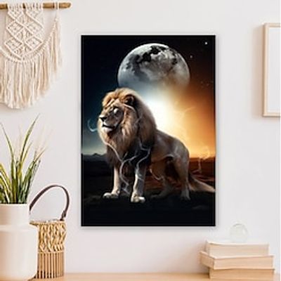 Animals Wall Art Canvas Lion and Moon Prints and Posters Pictures Decorative Fabric Painting For Living Room Pictures No Frame Lightinthebox