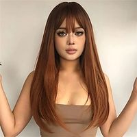 Synthetic Wig Straight Neat Bang Wig Long A1 Synthetic Hair Women's Fashionable Design Soft Natural Brown miniinthebox - thumbnail