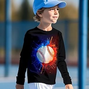 Boys 3D Baseball Tee Shirt Long Sleeve 3D Print Spring Fall Sports Fashion Streetwear Polyester Kids 3-12 Years Crew Neck Outdoor Casual Daily Regular Fit Lightinthebox