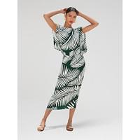 Satin Print Raglansleeve Midi Dress