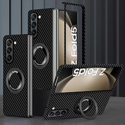 Phone Case For Samsung Galaxy Z Fold 5 Z Fold 4 Z Fold 3 Z Fold 2 Flip Cover with Stand Holder Full Body Protective Support Wireless Charging Carbon Fiber miniinthebox