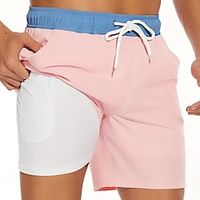 Men's Board Shorts Swim Shorts Swim Trunks Daily Beach Breathable Quick Dry Drawstring Drawstring Elastic Waist Liner Color Block Short Sport Casual Activewear Pink Red Micro-elastic Lightinthebox - thumbnail
