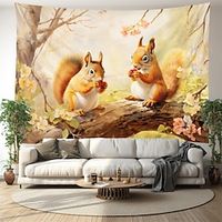 Squirels on Branch Hanging Tapestry Wall Art Large Tapestry Mural Decor Photograph Backdrop Blanket Curtain Home Bedroom Living Room Decoration Lightinthebox - thumbnail