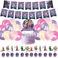 36Pcs Rapunzel Themed Children Girls Birthday Party Decoration Set Pull Flag Cake Flag Balloons Lightinthebox - thumbnail
