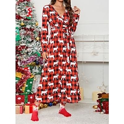 Women's Party Dress Casual Dress Sheath Dress Midi Dress Black White Red Long Sleeve Geometric With Belt Fall Winter Autumn V Neck Fashion Christmas Vacation 2023 S M L XL XXL Lightinthebox