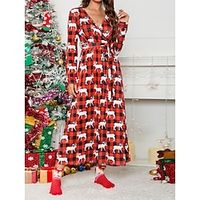 Women's Party Dress Casual Dress Sheath Dress Midi Dress Black White Red Long Sleeve Geometric With Belt Fall Winter Autumn V Neck Fashion Christmas Vacation 2023 S M L XL XXL Lightinthebox - thumbnail
