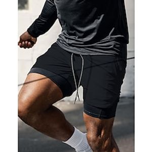 Men's Athletic Shorts Running Shorts Gym Shorts Sports Going out Weekend Breathable Quick Dry Running Casual Pocket Drawstring Elastic Waist Plain Knee Length Gymnatics Activewear Black White Lightinthebox