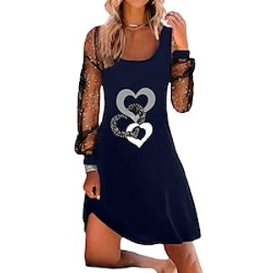 Women's Black Wine Dark Blue Long Sleeve Letter Mesh Winter Fall Autumn Square Neck Winter Dress Weekend Fall Dress 2022 S M L XL XXL 3XL miniinthebox