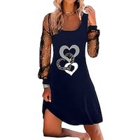 Women's Black Wine Dark Blue Long Sleeve Letter Mesh Winter Fall Autumn Square Neck Winter Dress Weekend Fall Dress 2022 S M L XL XXL 3XL miniinthebox - thumbnail