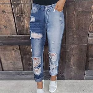 Women's Jeans Wide Leg Pants Trousers Denim Light Blue High Waist Fashion Casual Comfort Street Holiday Casual Daily Cut Out Micro-elastic Full Length Comfort Plain S M L XL Lightinthebox