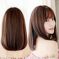 Synthetic Wig Curly With Bangs Wig Long Dark Brown Synthetic Hair Women's Adorable Comfortable Exquisite Brown miniinthebox Synthetic Wig Curly With Bangs Wig Long Dark Brown Synthetic Hair Women's Adorable Comfortable Exquisite Brown miniinthebox