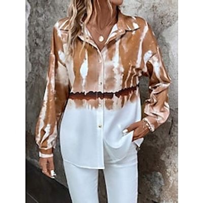 Women's Shirt Blouse Tie Dye Brown Print Button Long Sleeve Casual Fashion Shirt Collar Regular Fit Spring Fall Lightinthebox Women's Shirt Blouse Tie Dye Brown Print Button Long Sleeve Casual Fashion Shirt Collar Regular Fit Spring Fall Lightinthebox
