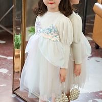 Kids Girls' Dress Solid Color A Line Dress Knee-length Dress Party Cotton Long Sleeve Beautiful Dress 3-12 Years Winter Pink Beige  Fall  Sweet Lightinthebox - thumbnail