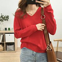 Women's Sweater Pullover Jumper Knitted Pure Color Stylish Casual Soft Long Sleeve Sweater Cardigans V Neck Spring Summer Green White Black Lightinthebox - thumbnail