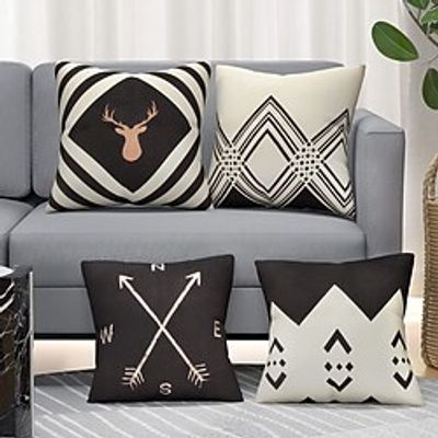 Geometric Double Side Cushion Cover 4PC Soft Decorative Square Throw Pillow Cover Cushion Case Pillowcase for Sofa Bedroom Superior Quality Machine Washable Lightinthebox
