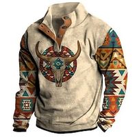 Graphic Prints Cowboy Fashion Casual Vintage Retro Men's 3D Print Sweatshirt Pullover Holiday Going out Streetwear Sweatshirts Blue Brown Green Stand Collar Button Fleece Print Spring   Fall Designer Lightinthebox - thumbnail