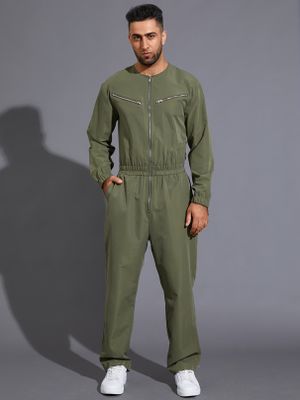 Men Zip Up Pocket Long Sleeve Elastic Waist Overalls Jumpsuit Men Zip Up Pocket Long Sleeve Elastic Waist Overalls Jumpsuit