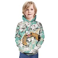 Kids Boys' Hoodie  Sweatshirt Long Sleeve 3D Print Floral Animal Print Blue Children Tops Summer Active Daily Wear Regular Fit 3-13 Years Lightinthebox - thumbnail