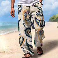 Men's Hawaiian Pants Trousers 3D Print Straight Leg Trousers Mid Waist Drawstring Elastic Waist Holiday Beaches Summer Spring Fall Relaxed Fit Inelastic Lightinthebox