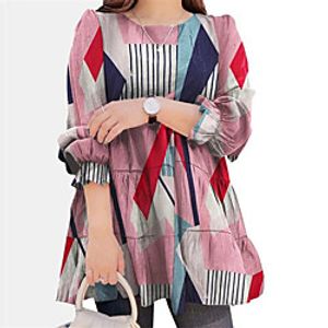 Women's Plus Size Tops Blouse Shirt Graphic Geometry Print Long Sleeve Crewneck Streetwear Fall Blue Purple Yellow Big Size L XL XXL 3XL 4XL  Cotton Lightinthebox