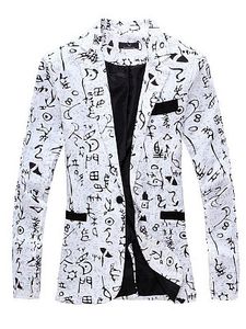 Men Notch Lapel Single Button Abstract Print Blazer