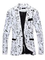 Men Notch Lapel Single Button Abstract Print Blazer - thumbnail