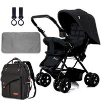 Teknum Reversible Look At Me Stroller With Diaper Bag & Hooks & Changing Pad - Black CM_TKAL_RLMDPBK