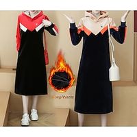 Women's Fleece Hoodie Dress Winter Dress Midi Dress Blue Black Long Sleeve Color Block Patchwork Pocket Fall Winter Hooded Casual 2022 S M L XL 2XL 3XL Lightinthebox - thumbnail