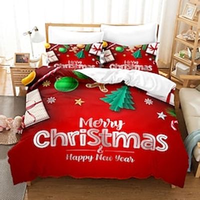 Christmas Xmas Santa Claus Bedding Set Duvet Cover Set, 9 Pieces Comforter Cover With Zipper Closure Soft Microfiber Festival Bedding Gifts Christmas Decoration For Home miniinthebox