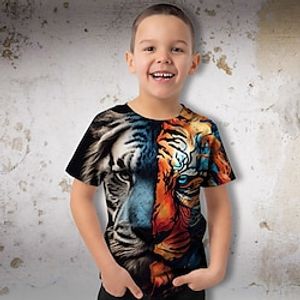 Boys T shirt Short Sleeve T shirt Tee Graphic Animal Tiger 3D Print Active Sports Fashion Polyester Outdoor Casual Daily Kids Crewneck 3-12 Years 3D Printed Graphic Regular Fit Shirt miniinthebox
