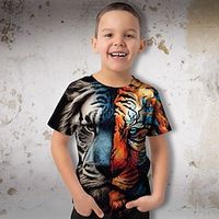 Boys T shirt Short Sleeve T shirt Tee Graphic Animal Tiger 3D Print Active Sports Fashion Polyester Outdoor Casual Daily Kids Crewneck 3-12 Years 3D Printed Graphic Regular Fit Shirt miniinthebox - thumbnail