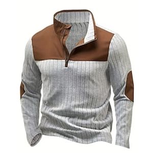 Men's Quarter Zip Polo Golf Shirt Daily Wear Vacation Lapel Long Sleeve Fashion Comfortable Color Block Patchwork Knitted Spring   Fall Regular Fit Gray Quarter Zip Polo Lightinthebox