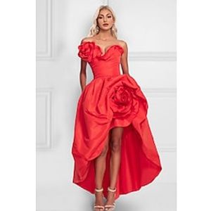 A-Line Cocktail Dresses Celebrity Style Dress Party Wear Asymmetrical Sleeveless Strapless Satin with Shouder Flower 2023 Lightinthebox