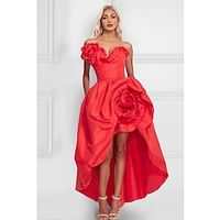 A-Line Cocktail Dresses Celebrity Style Dress Party Wear Asymmetrical Sleeveless Strapless Satin with Shouder Flower 2023 Lightinthebox - thumbnail